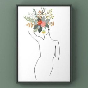 Modern line art women & flowers illustration art